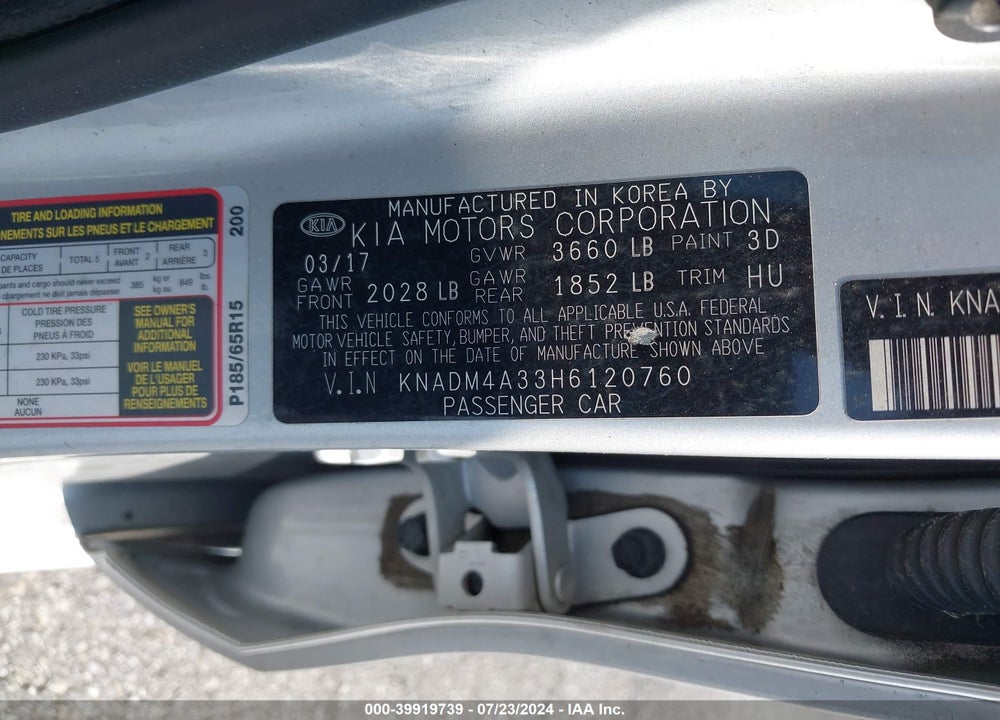 2017 KIA RIO LX VIN: KNADM4A33H6120760