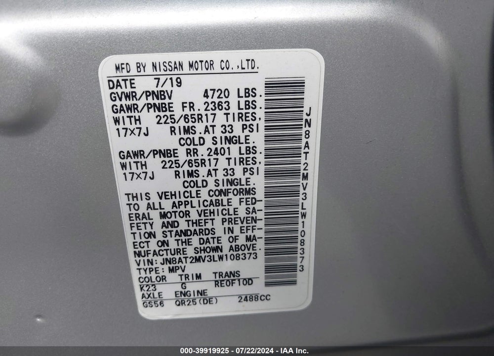 2020 NISSAN ROGUE S INTELLIGENT AWD VIN: JN8AT2MV3LW108373