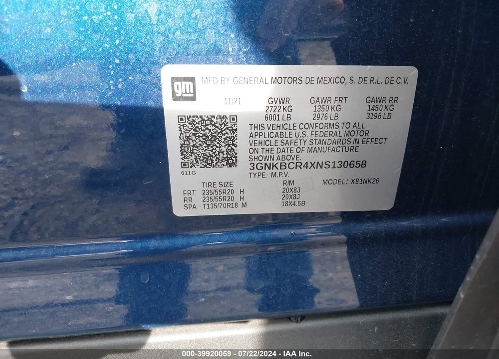 2022 CHEVROLET BLAZER FWD 2LT VIN: 3GNKBCR4XNS130658