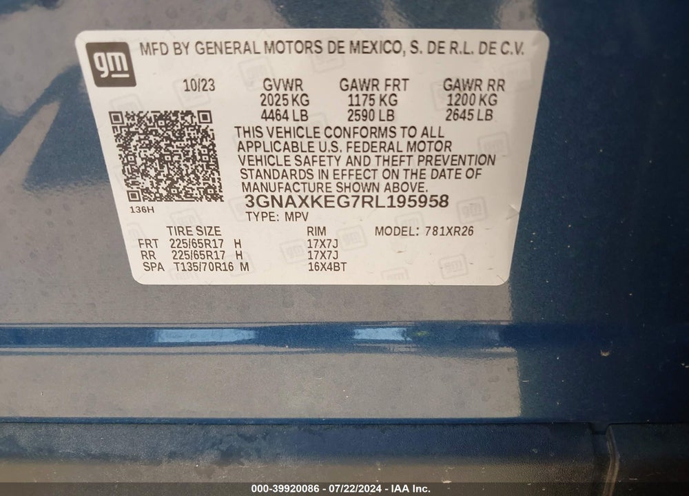 2024 CHEVROLET EQUINOX FWD LT VIN: 3GNAXKEG7RL195958