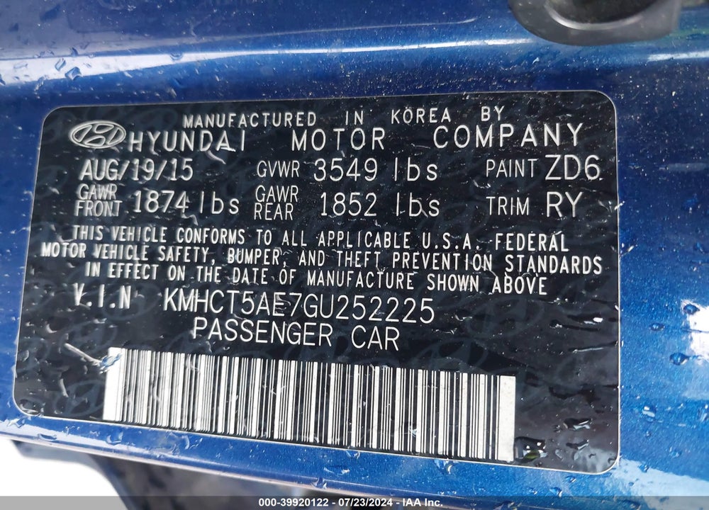 2016 HYUNDAI ACCENT SE VIN: KMHCT5AE7GU252225
