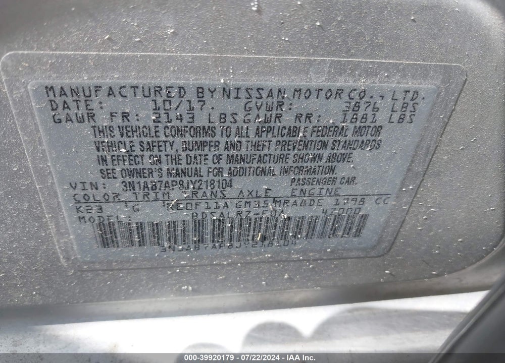 2018 NISSAN SENTRA SR VIN: 3N1AB7AP8JY218104