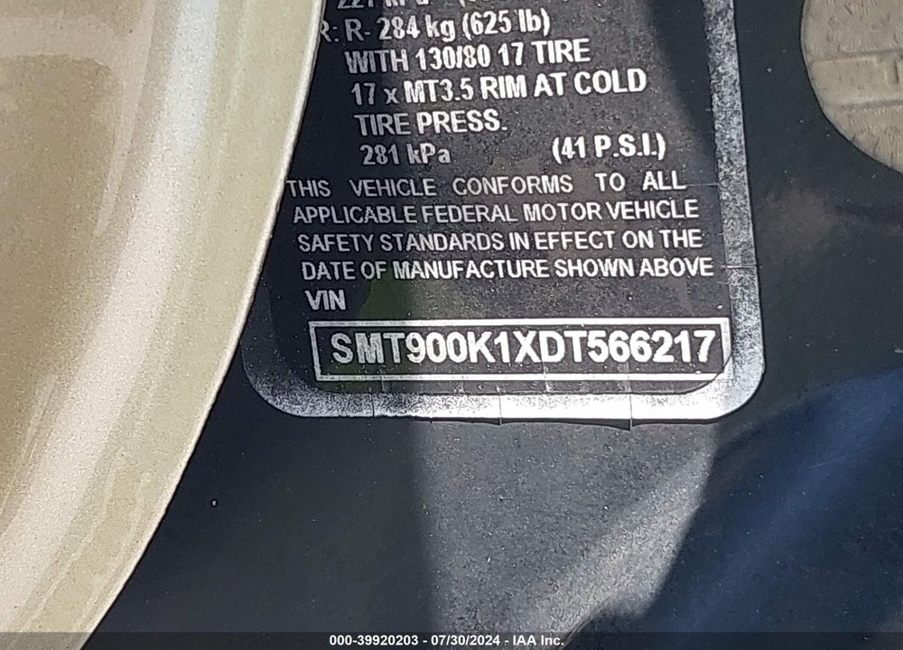 2013 TRIUMPH MOTORCYCLE BONNEVILLE VIN: SMT900K1XDT566217