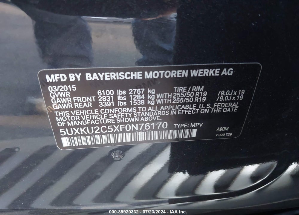 2015 BMW X6 XDRIVE35I VIN: 5UXKU2C5XF0N76170