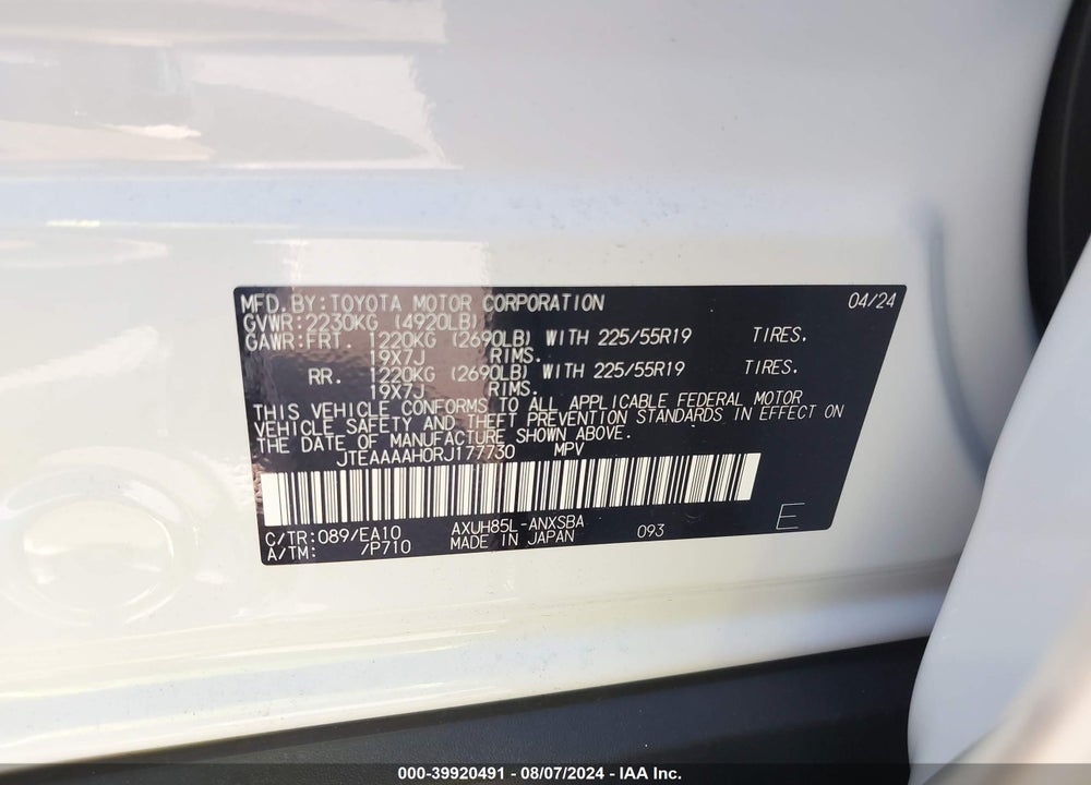 2024 TOYOTA VENZA LIMITED VIN: JTEAAAAH0RJ177730