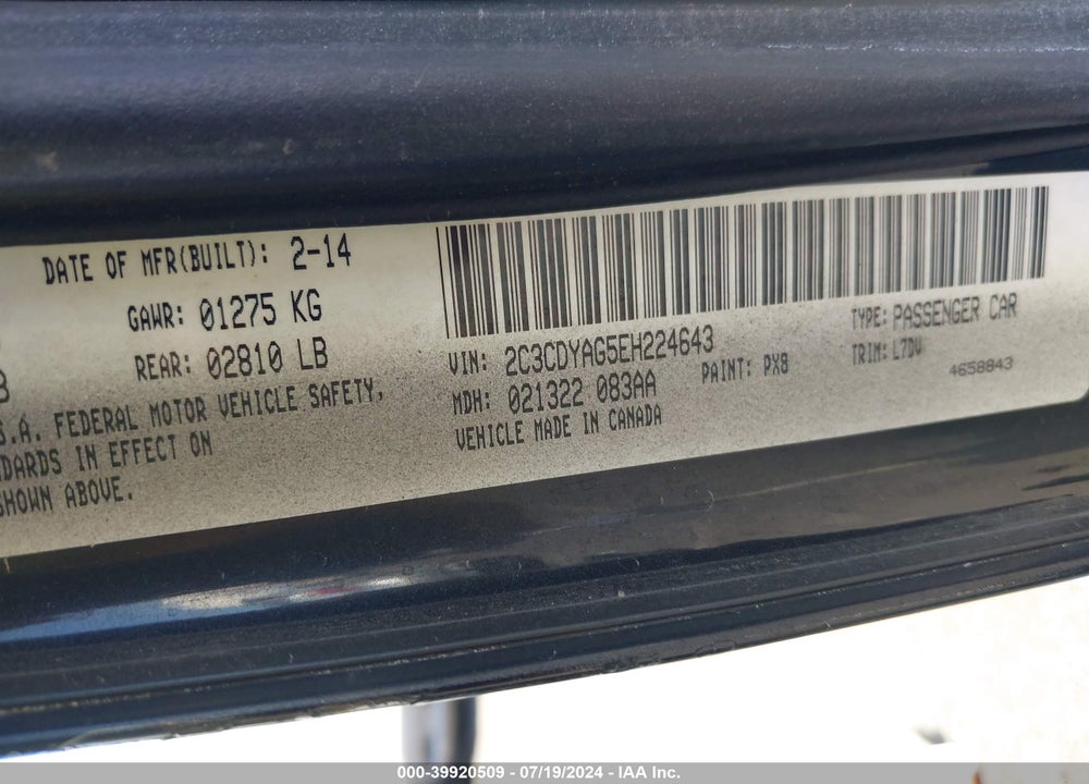 2014 DODGE CHALLENGER SXT VIN: 2C3CDYAG5EH224643
