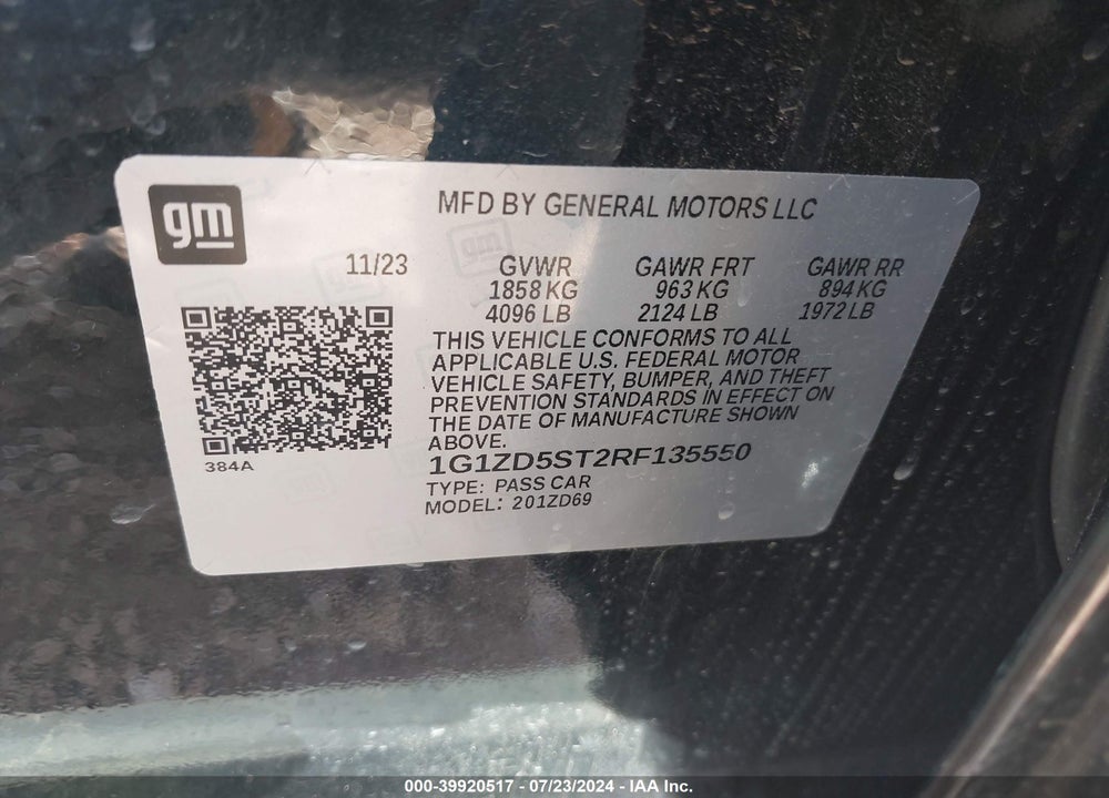 2024 CHEVROLET MALIBU LT VIN: 1G1ZD5ST2RF135550
