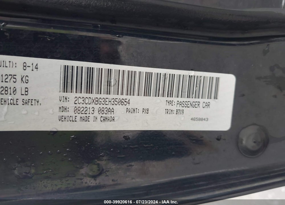 2014 DODGE CHARGER SE VIN: 2C3CDXBG3EH350654