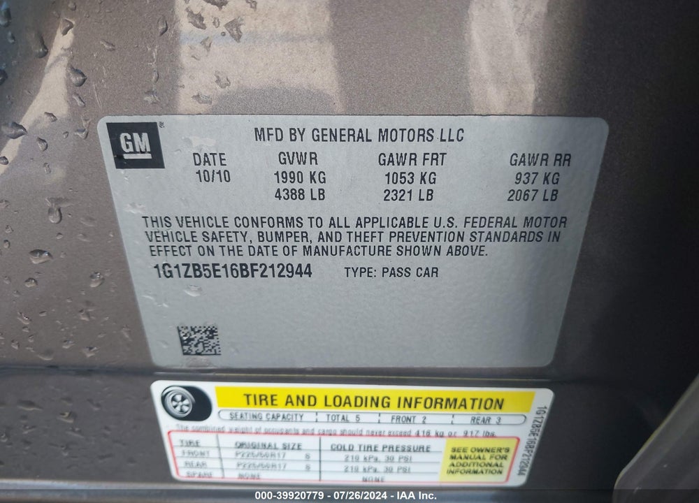 2011 CHEVROLET MALIBU LS VIN: 1G1ZB5E16BF212944