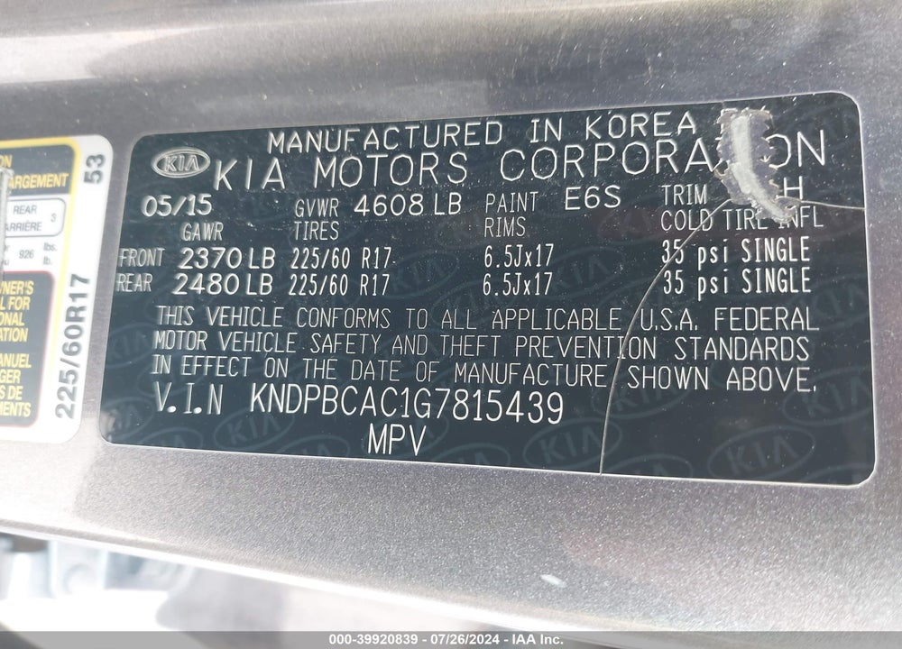 2016 KIA SPORTAGE LX VIN: KNDPBCAC1G7815439