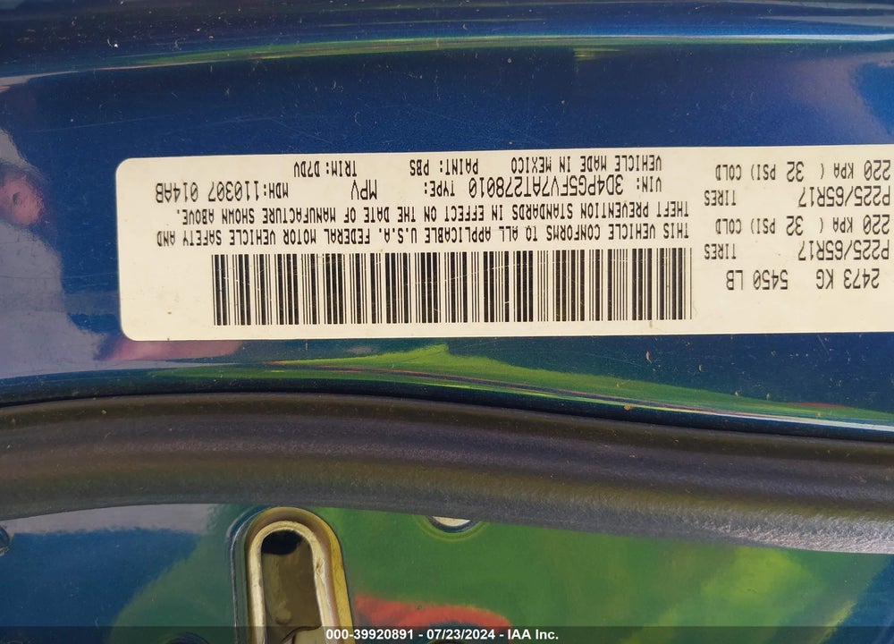 2010 DODGE JOURNEY SXT VIN: 3D4PG5FV7AT278010