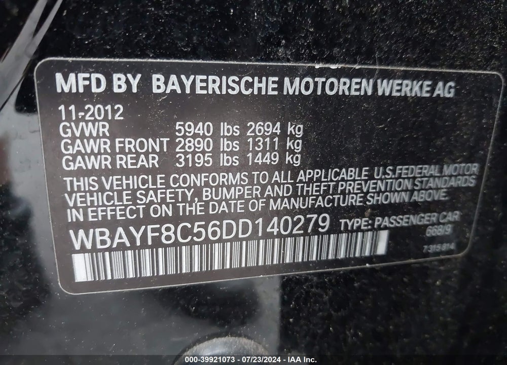 2013 BMW 750LI XDRIVE VIN: WBAYF8C56DD140279