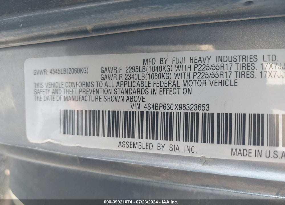 2009 SUBARU OUTBACK 2.5XT LIMITED VIN: 4S4BP63CX96323653