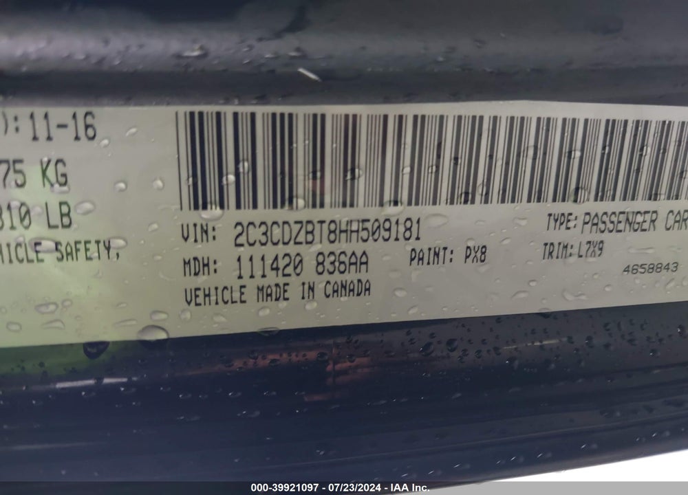 2017 DODGE CHALLENGER R/T VIN: 2C3CDZBT8HH509181