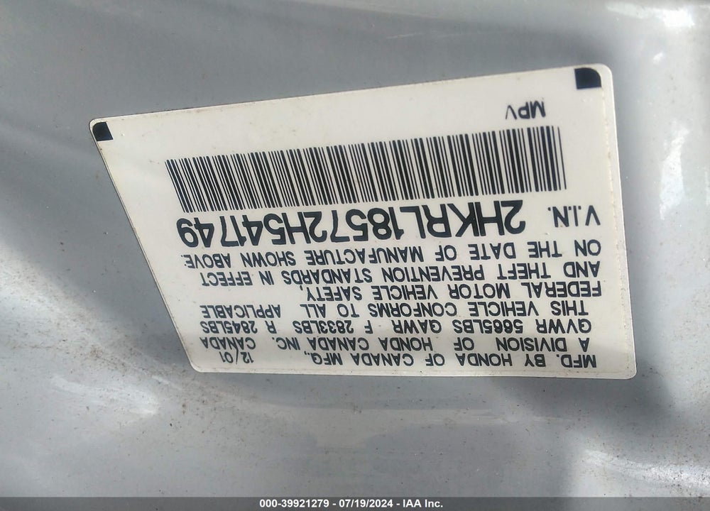 2002 HONDA ODYSSEY LX VIN: 2HKRL18572H541749