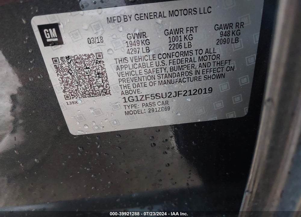 2018 CHEVROLET MALIBU HYBRID VIN: 1G1ZF5SU2JF212019