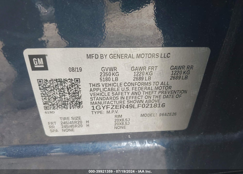2020 CADILLAC XT4 FWD SPORT VIN: 1GYFZER49LF021816