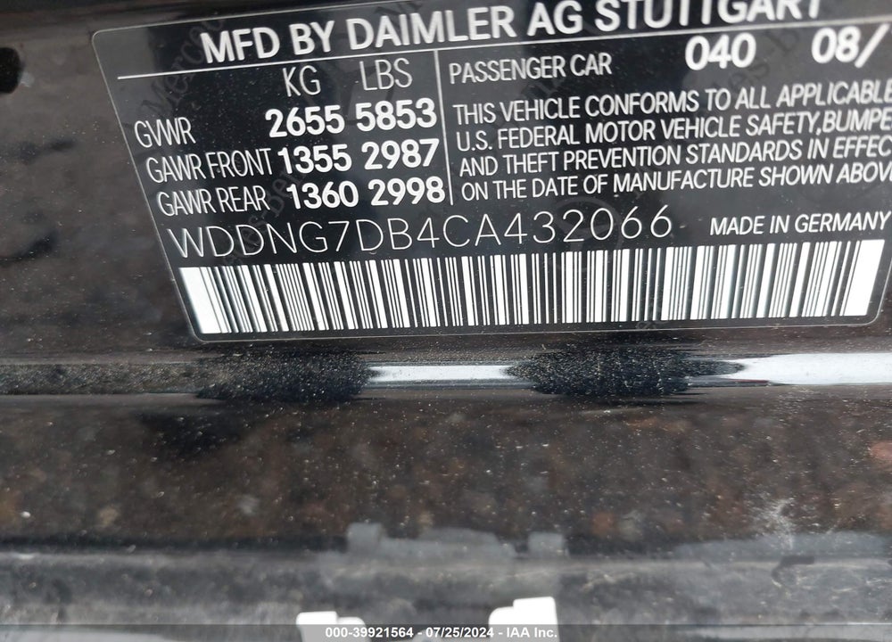 2012 MERCEDES-BENZ S 550 VIN: WDDNG7DB4CA432066