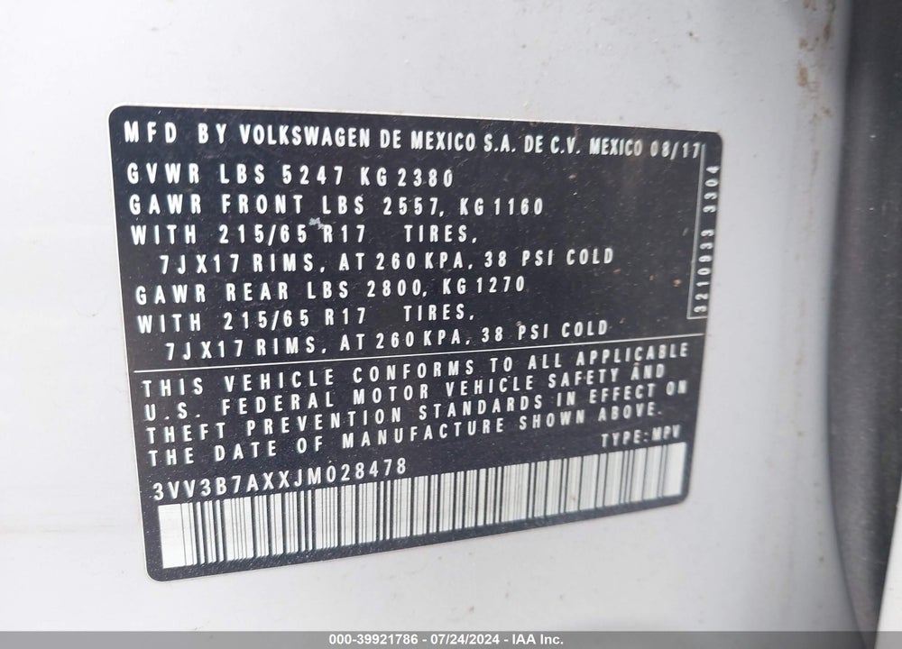 2018 VOLKSWAGEN TIGUAN 2.0T SE/2.0T SEL VIN: 3VV3B7AXXJM028478
