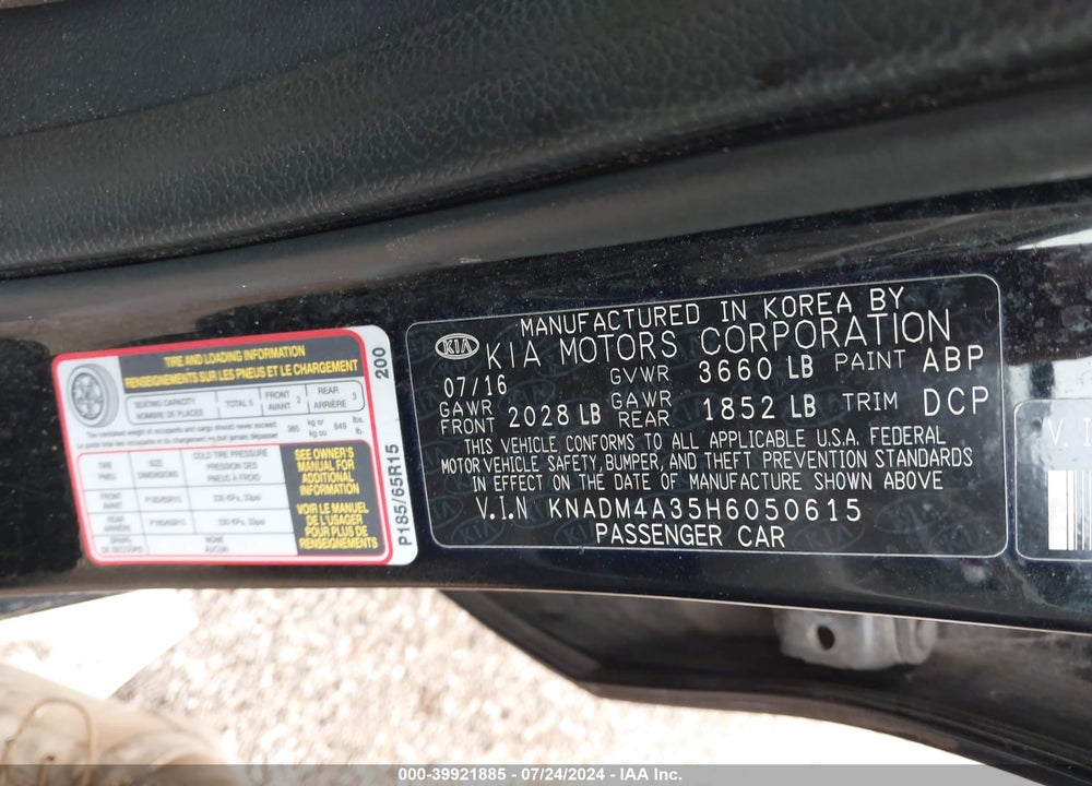 2017 KIA RIO LX VIN: KNADM4A35H6050615