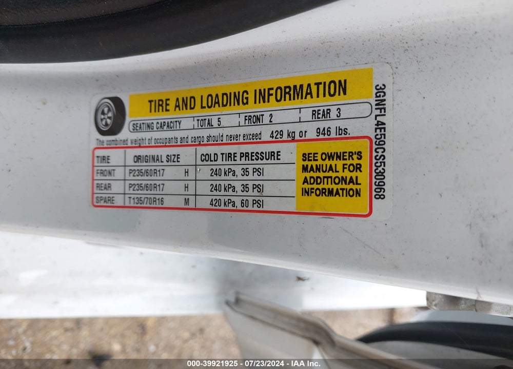 2012 CHEVROLET CAPTIVA SPORT LTZ VIN: 3GNFL4E59CS530968