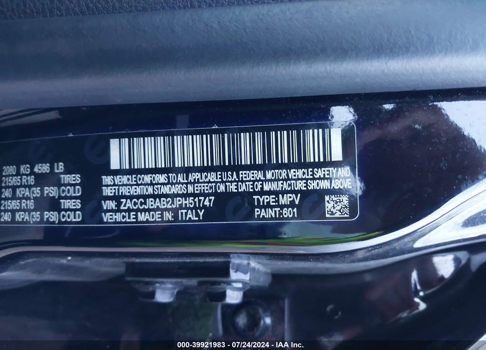 2018 JEEP RENEGADE SPORT 4X4 VIN: ZACCJBAB2JPH51747