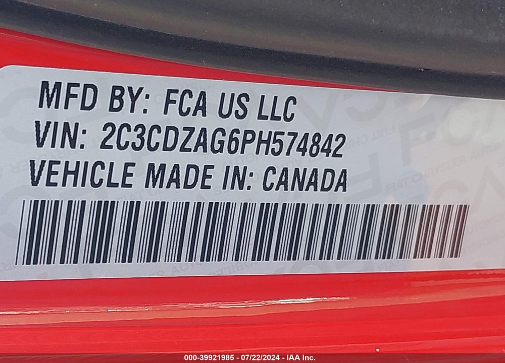 2023 DODGE CHALLENGER VIN: 2C3CDZAG6PH574842
