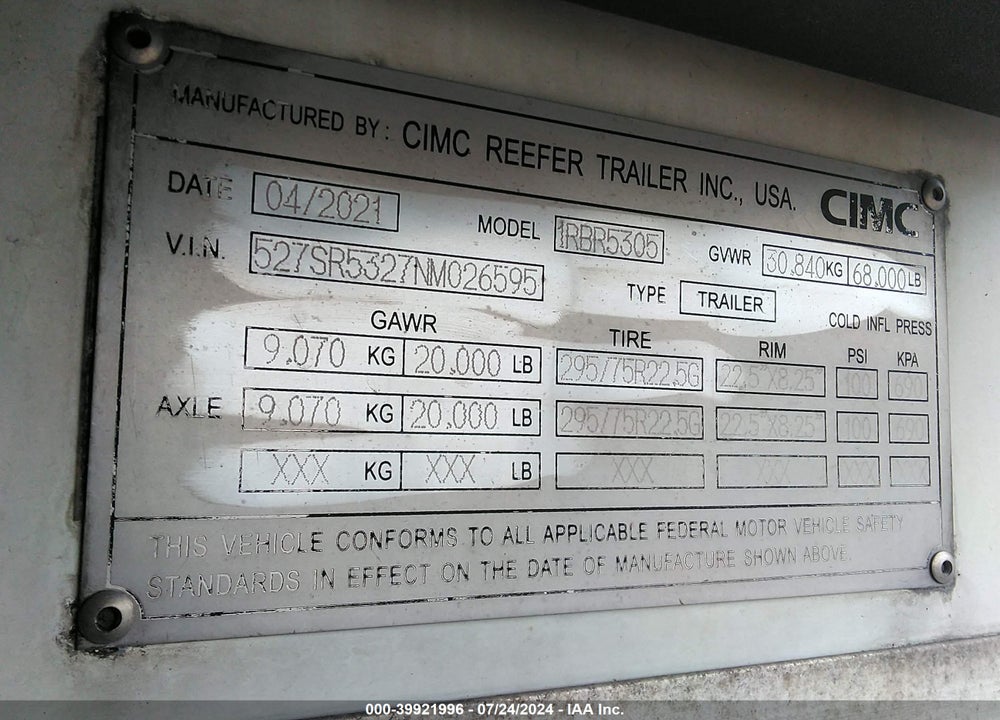 2022 CIMC TRAILERS --- VIN: 527SR5327NM026595