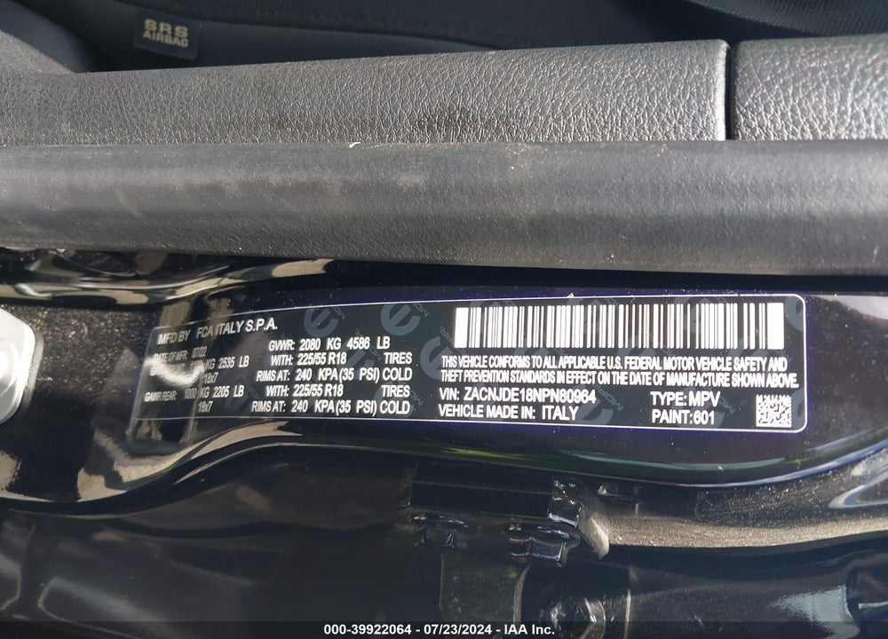 2022 JEEP RENEGADE ALTITUDE 4X4 VIN: ZACNJDE18NPN80964