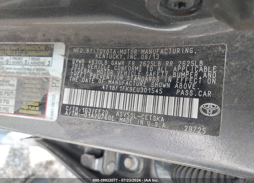 2014 TOYOTA CAMRY SE VIN: 4T1BF1FK9EU301545