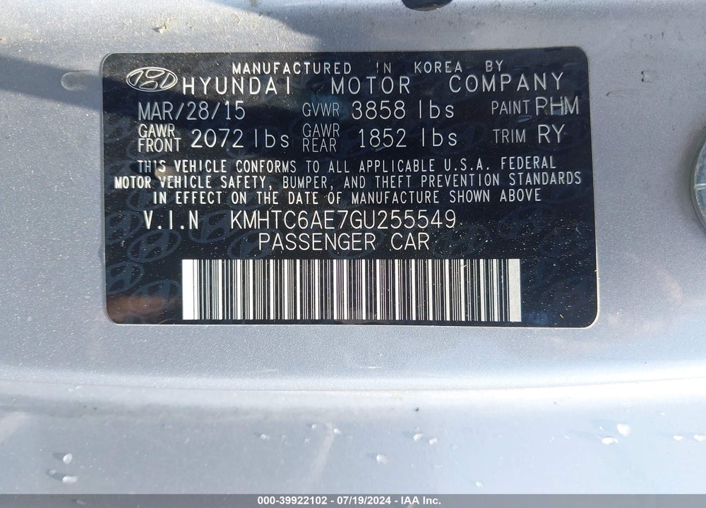 2016 HYUNDAI VELOSTER TURBO VIN: KMHTC6AE7GU255549