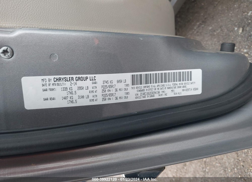 2014 CHRYSLER TOWN & COUNTRY TOURING VIN: 2C4RC1BG2ER294190