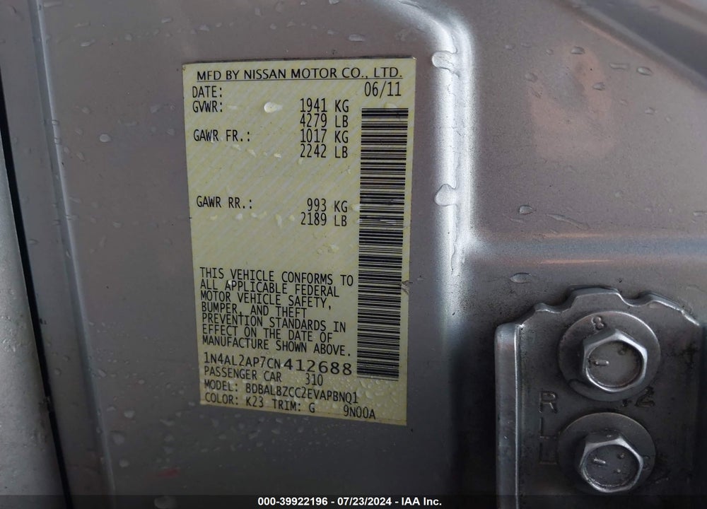2012 NISSAN ALTIMA 2.5 S VIN: 1N4AL2AP7CN412688