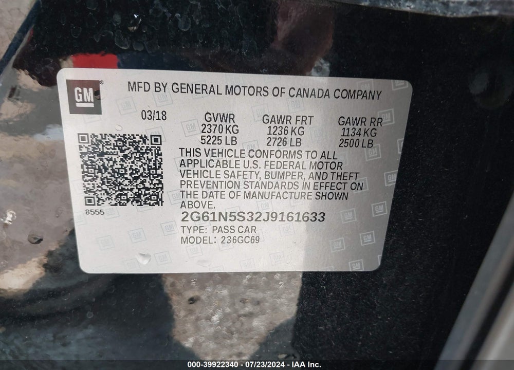 2018 CADILLAC XTS LUXURY VIN: 2G61N5S32J9161633