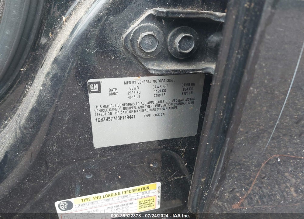 2008 SATURN AURA VIN: 1G8ZV57748F119441