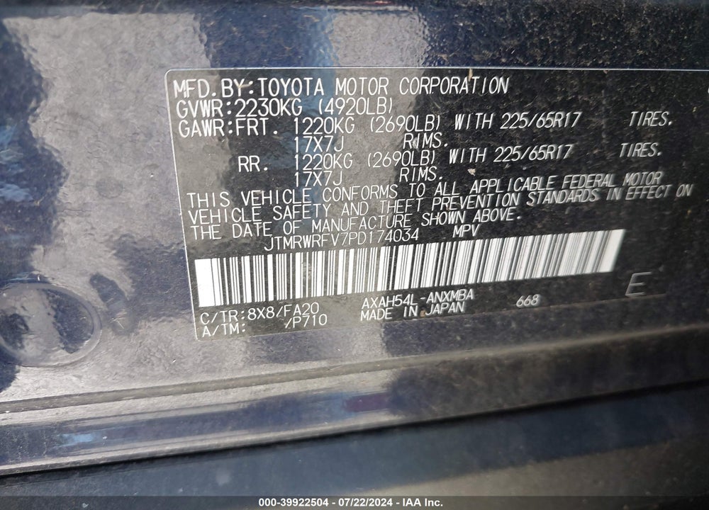 2023 TOYOTA RAV4 HYBRID XLE VIN: JTMRWRFV7PD174034