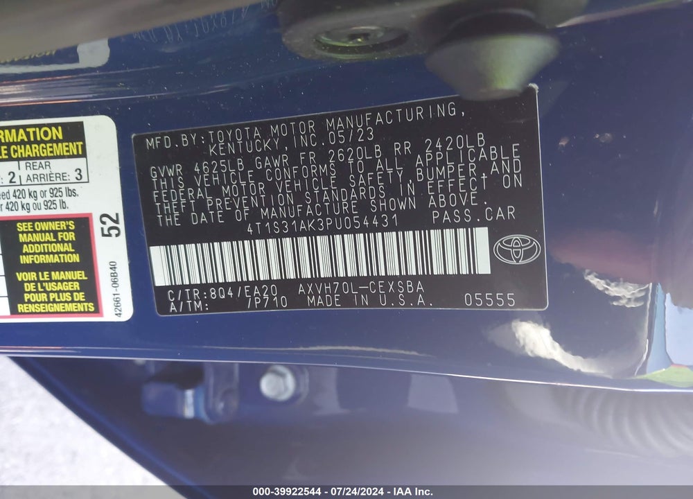 2023 TOYOTA CAMRY SE HYBRID VIN: 4T1S31AK3PU054431