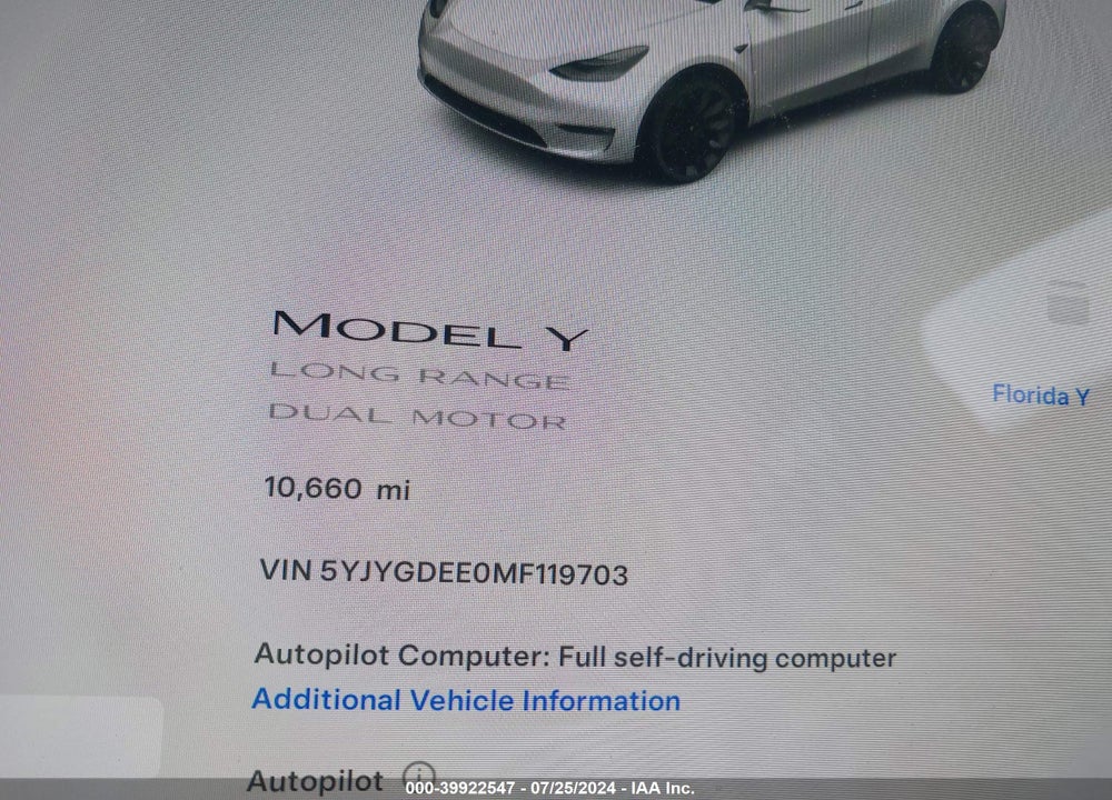 2021 TESLA MODEL Y LONG RANGE DUAL MOTOR ALL-WHEEL DRIVE VIN: 5YJYGDEE0MF119703