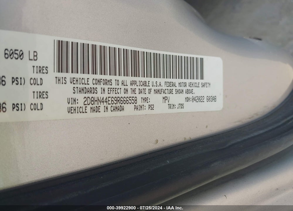 2009 DODGE GRAND CARAVAN SE VIN: 2D8HN44E69R666558