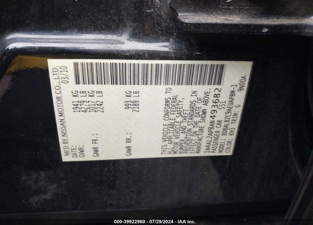 2010 NISSAN ALTIMA 2.5 S VIN: 1N4AL2AP8AN493682