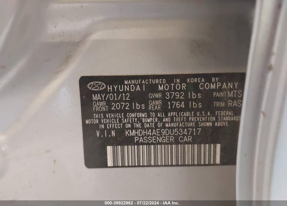 2013 HYUNDAI ELANTRA GLS VIN: KMHDH4AE9DU534717