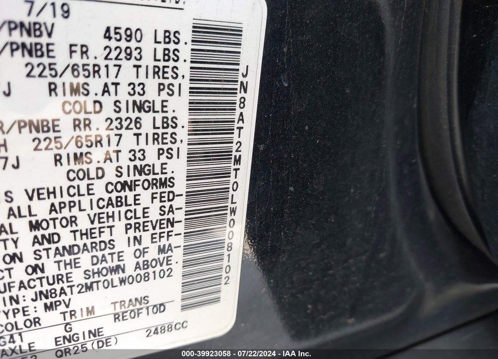 2020 NISSAN ROGUE S FWD VIN: JN8AT2MT0LW008102