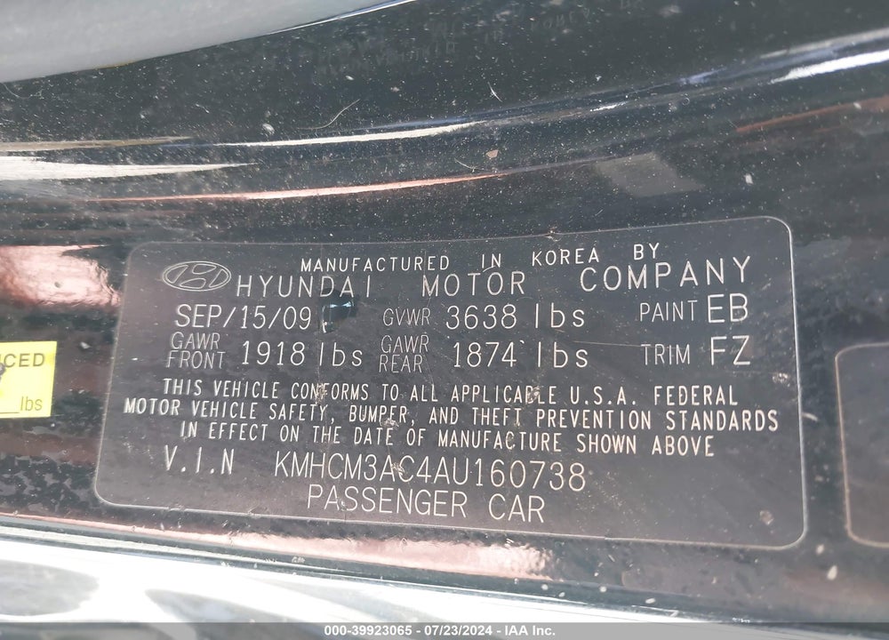 2010 HYUNDAI ACCENT GS VIN: KMHCM3AC4AU160738