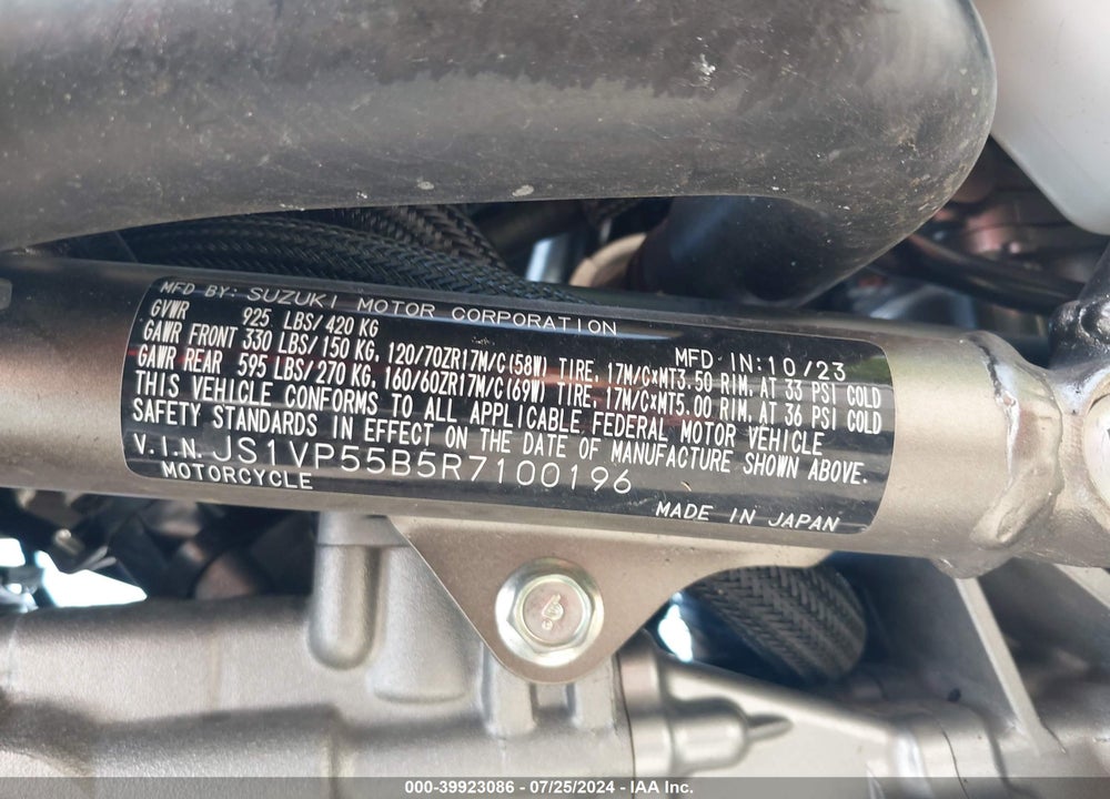 2024 SUZUKI SV650 A/X VIN: JS1VP55B5R7100196