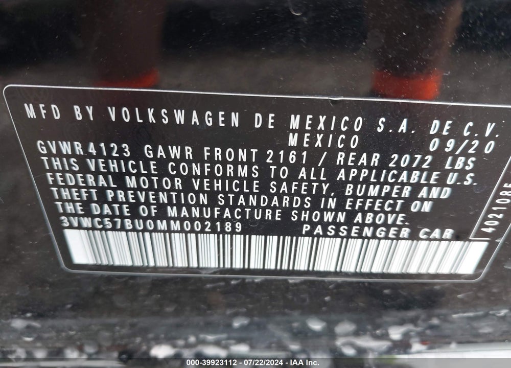 2021 VOLKSWAGEN JETTA 1.4T R-LINE/1.4T S/1.4T SE VIN: 3VWC57BU0MM002189