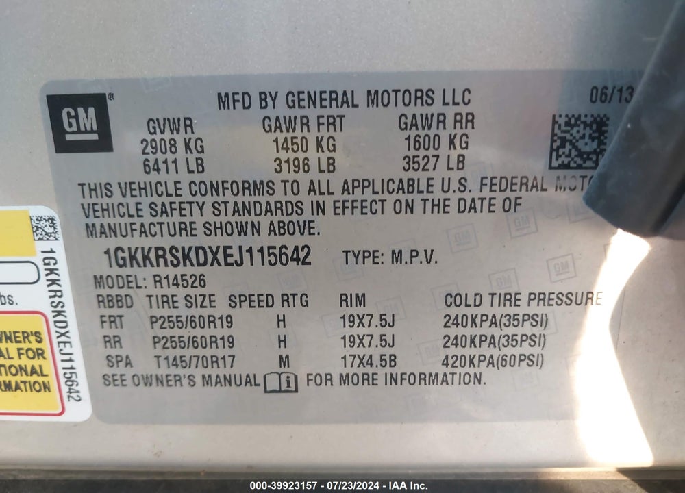 2014 GMC ACADIA SLT-2 VIN: 1GKKRSKDXEJ115642