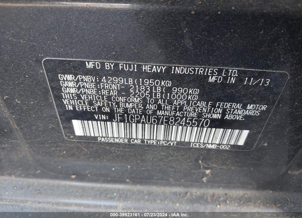 2014 SUBARU IMPREZA 2.0I SPORT LIMITED VIN: JF1GPAU67E8245570
