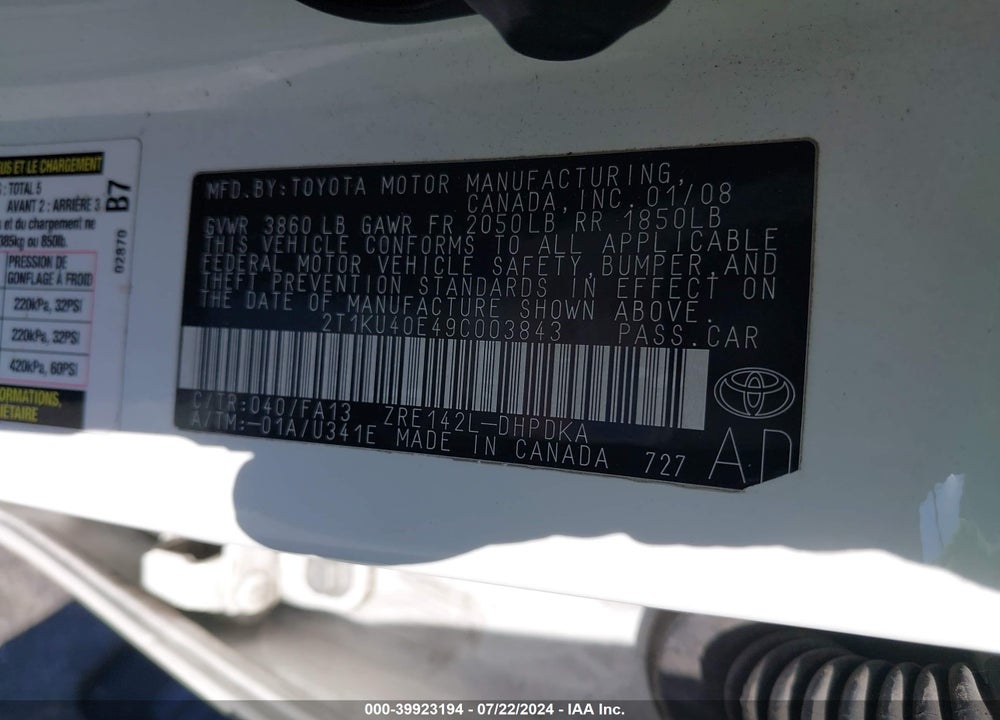 2009 TOYOTA MATRIX VIN: 2T1KU40E49C003843