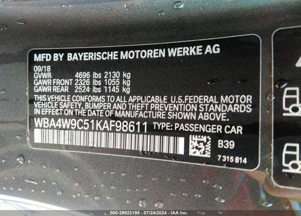 2019 BMW 440I XDRIVE VIN: WBA4W9C51KAF98611