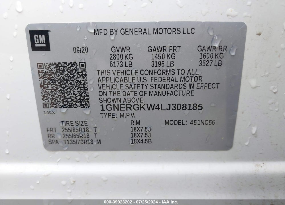 2020 CHEVROLET TRAVERSE FWD LT CLOTH VIN: 1GNERGKW4LJ308185